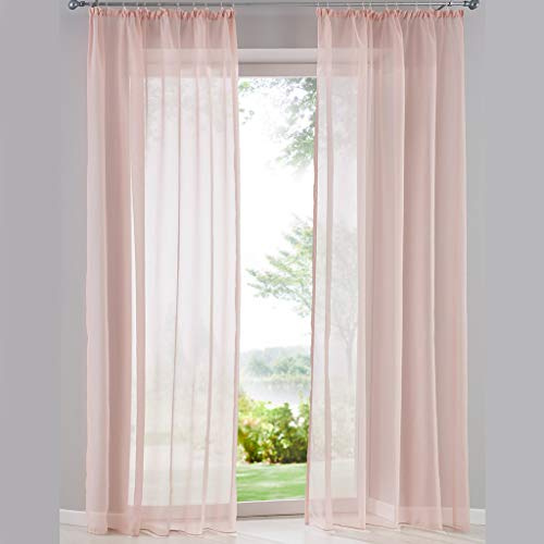 SIMPVALE 2 Paneles Cortinas Visillos de Gasa con Ganchos de riel para Dormitorio Habitación Sala de Estar Balcón, Rosa, 140x145cm