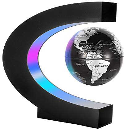 Gresus Magnetic Levitation Floating World Map Globe, C Shape Base with LED Lights, Great Fathers Students Teacher Business Boyfriend Birthday Gift for Desk Decoration （Black) (Globe doesn't light up)