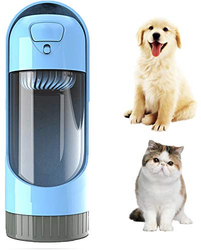 PJDDP Bouteille d'eau pour Chien Portable avec Filtre, 300Ml Distributeur Voyage Tasse d'eau, De Qualité Alimentaire Antibactériennes pour L'épreuve des Fuites Chiens Chats Petits Animaux,Bleu
