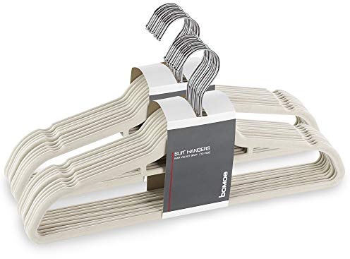 bomoe 20 Stück Kleiderbügel Samt Grau Universalbügel Krawattenbügel Hosenbügel Bügel rutschfest beschichtet, Stabiler Formbügel platzsparend
