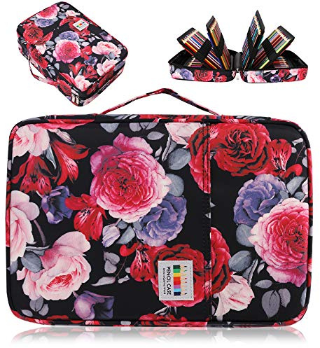 AYVANBER Große Federmappe 304 Slots Buntes Mäppchen Buntes Gelschreiber Federmäppchen oder 300-Farben Bleistifte Aufbewahrungstasche Gel-Marker Stifteetui Box für Studenten (Rote rosa Rose)