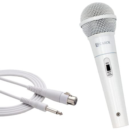 CAROL MUD-525 Pearl White XLR Dynamic Wired Microphone – Patented Cardioid Mic-Capsule for Karaoke & Vocals. Includes Mic, 4.5m XLR Cable & On/Off Switch