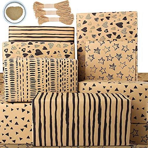Dantolo Lot de 6 feuilles de papier cadeau Rouleau de papier cadeau marron