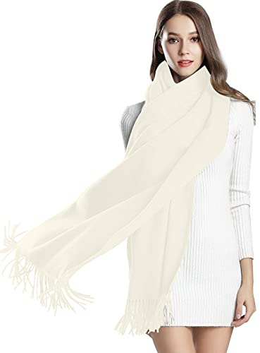 Gukasxi Ladies Scarves for Winter Warm Pashmina Shawl Scarf Wrap for Women Girls Large Soft Scarves Solid Colour (White)
