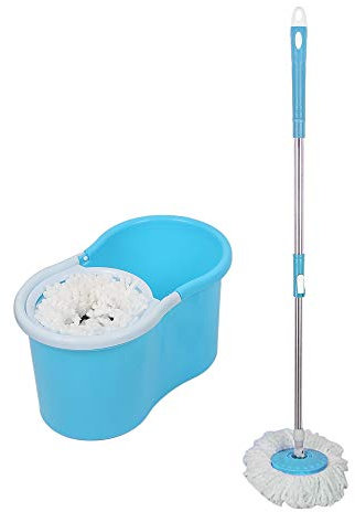 Set Classic Mop, Secchiello Spinatore con Lava-Pavimento, Scopa con Franges in Viscosa altamente assorbente, Pressa manuale a doppio azionamento (blu)