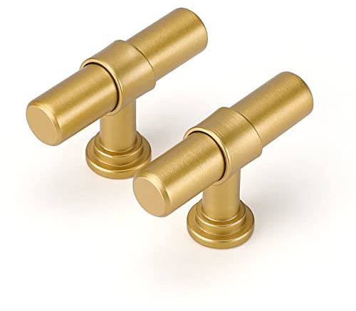 LONTAN 5 Gold Cupboard Knobs T-Shaped Gold Kitchen Knobs Dresser Drawer Pulls Vintage Wardrobe Bedroom Cabinet Door