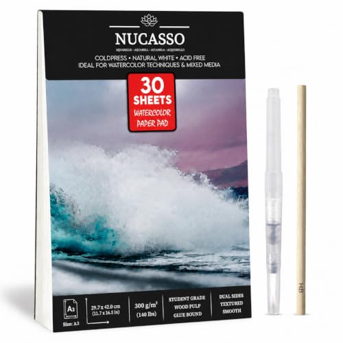 NUCASSO A3 Watercolour Paper Pad, 30 Sheets, 300 GSM Cold-Pressed
