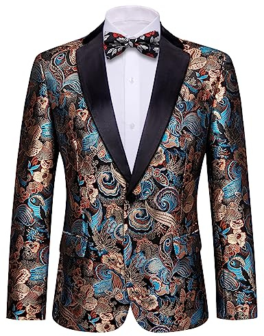 Barry.Wang Men's Suit Bowtie Set Paisley Luxury Embroidery Blazer Jacket Single-Breasted Wedding Business Coat