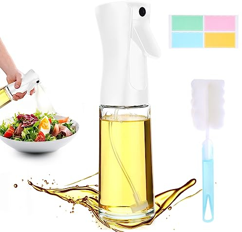 Sandiyago Ölsprüher, 200 ml Glas Olivenöl Sprühflasche zum Kochen, Luftfritteuse, Ölspender, Ölsprüher mit Bürste und Aufkleber, Küchenhelfer, Zubehör für Salat, Backen, Grillen,100% BPA frei