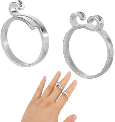 2 Stück Häkel Ringe zum Handarbeiten, 2 Stile Verstellbare Strickschlaufe Offener Häkelführungsring Garnführung Fingerhalter Geflochtener Ring Strick Fingerhut für Schnelleres Stricken (Silber)