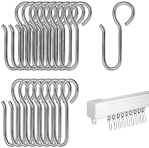 60 ganchos para cortina, ganchos en S, ganchos de cortina para colgar plateados, ganchos de metal para sistemas de tensado de cuerda, ganchos de cuerda