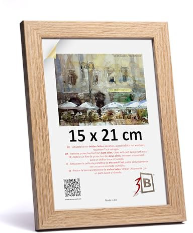 3-B Cadre de l'image HIT - Marron (chêne avec grain de bois optique) - 15x21 cm (A5) - cadre photo en bois avec verre acrylique