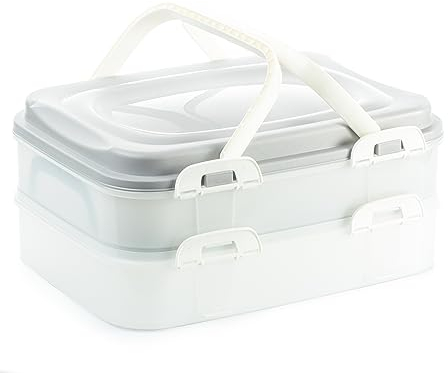 2friends Kuchen Transportbox & Cupcake/Muffin Transportbox - Kuchenbehälter mit praktischem Hebeeinsatz, Clickverschlüssen & Tragegriffen, 2 Etagen Partycontainer, 40x30x18cm, Made in EU, Grau