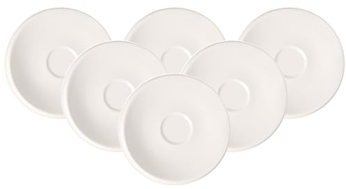 Villeroy & Boch - NewMoon - Set di 6 piattini per caffè e caffè, in porcellana di alta qualità, lavabili in lavastoviglie, colore: bianco, 13 x 13 x 1,5 cm