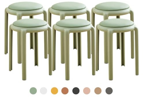18-Zoll-Stapelhocker-Set mit 2/4/6 Stück, rückenfreie, kleine Barhocker mit Kissen, leichte und tragbare Esszimmerstühle/Hocker aus Kunststoff für Restaurants, Schulen, Partys (6er-Pack, Grün A)