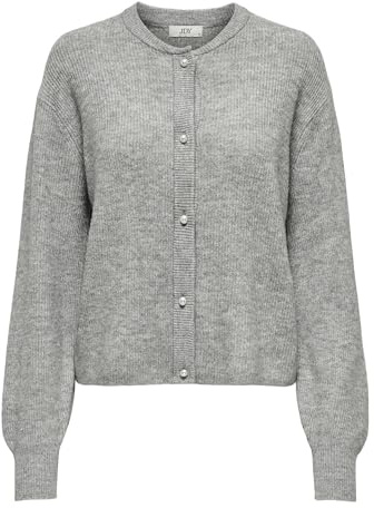 JdY Damen Strickjacke Rundhals Knopfleiste Perlen-Verzierung Knit Fit, Farben:Grau-3, Größe:S