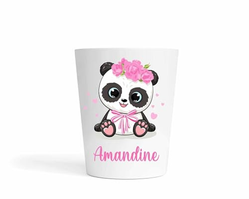 Gobelet Enfant Fille Personnalisé Panda Fleurs – Gobelet Incassable 230ml Sans BPA – Tasse Prénom École ou Crèche – Cadeau Rentrée Scolaire Maternelle