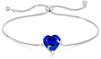 YL Damen Herz Armband 925 Sterling Silber Weißgold Plattiert Armband September Geburtsstein Saphir Schmuckgeschenke für Mutter Freundin