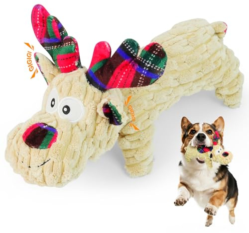 ROSAUI Hundespielzeug Weihnachten, Quietschend Spielzeug für Große Mittlere Kleine Hunde. Geschenke Kuscheltier Rentiere, Hunde