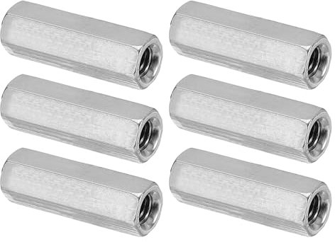 PATIKIL Ecrou Long M5 x 0.8 de Pas Écrou Hexagonal en Acier Inoxydable 304, 6Pcs 25mm/ 1 Longueur Raccords de Tige Filetés Grossiers, Écrous de Couplage, Ton Argent