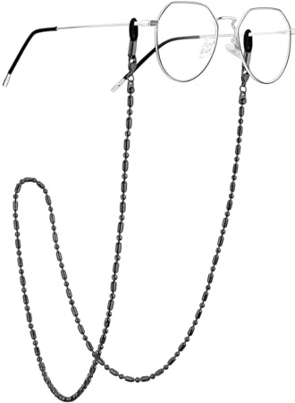 ChainsPro Brillenkette Edelstahl Damen Herren Brillenbänder Einstellbarer 3.5mm Breit Perlenkette Maskenkette Zubehör für Sonnenbrillen 72cm Schwarz Farbe