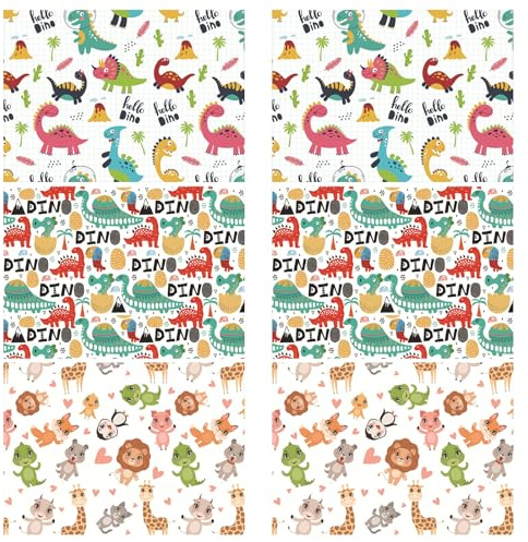 QOMJUFA Papel de Regalo Cumpleaños y Navidad, 6 Hojas de 51 cm x 75 cm, Multicolor, Estampado Animal, Dinosaurio