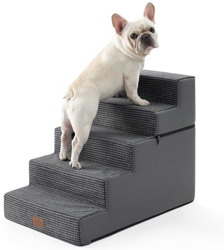 COZY KISS Hundetreppe, 5 Stufen Multifunktionale aus Hochdichtem Schaumstoff für Bett Couch Sofa, 60cm Hoch Abnehmbar Katzentreppe für Altere Verletzte Hunde (Dunkelgrau, 50x75x60, 5)