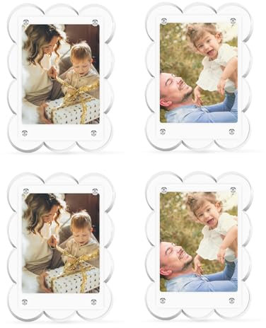 FloralGrace 4 Stück Set Mini Bilderrahmen Magnet 8x12 cm Acryl Foto Magnet für Kühlschrank, Wellenform Magnet Bilderrahmen für Instax Fotos, Polaroid Bilderrahmen