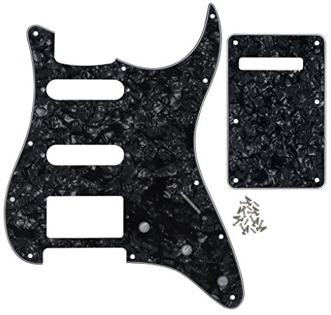 FLEOR 11-Loch-Gitarren-Pickguard SSH und Tremolo-Hohlraum-Rückplatte mit Befestigungsschrauben für US/mexikanische Standard-SST-Gitarre, schwarze Perle, 4-lagig