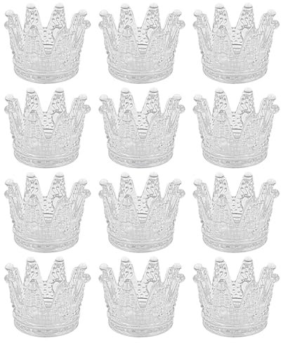 Pasdrucn 12 Stück Krone Teelichthalter Glas Set, 7.5x7.5x5cm Dekoratives Windlicht Glas, Teelichtgläser Set, Kerzengläser Für Teelicht Deko Weihnachten Tischdeko Hochzeit (Transparent)