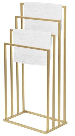 FRAMADO – Porte-Serviettes sur Pied – Porte-Serviettes Debout – L x P x H 45 x 29 x 96cm - en Métal, avec Patins Antidérapants, Stable, Produit UE, sans Montage – Vivo avec 4 Barres Or