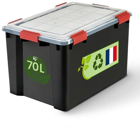 Iris Ohyama, Scatola di Raccoglimento Ermetica in Plastica, 70L, Per Unità, Nero, Giunto Stagno, Clip di Chiusura, Impilabile, per Esterno, Garage, Abbigliamento, No Polvere, Senza BPA, WSB-70