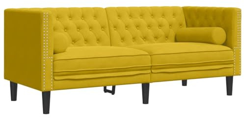 vidaXL Chesterfield Sofa mit Nackenrollen 2-Sitzer, Couch mit Armlehnen Rückenlehne Stützbeine, Polstersofa für Wohnzimmer, Couchgarnitur, Gelb Samt