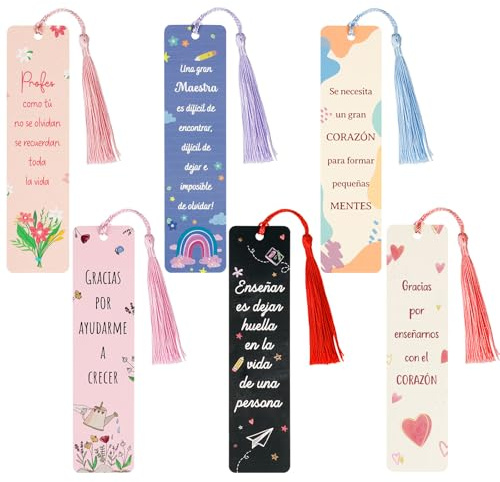 BETESSIN Ästhetische Lesezeichen Papier - 6x Lesezeichen mit Spanischen Sprüchen - Geschenke für Lehrerin