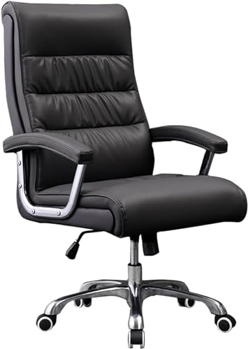 Bürostuhl, Drehstuhl aus echtem Leder, Schreibtischstuhl für das Homeoffice mit Höhen- und 120°-Rückenlehnenverstellung (schwarz)