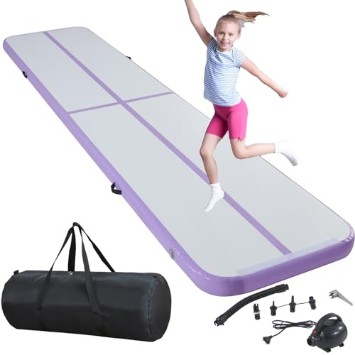 BSTSEL Inflatable Air Gymnastics Tumbling Track Mat 10ft 13ft 16ft 20ft Thickness 4in, Home Gymnasiums Yoga Dance Training Exercise Fitness Mat with Air Pump (Purple, 10ft*3.3ft*4in (300*100*10cm))