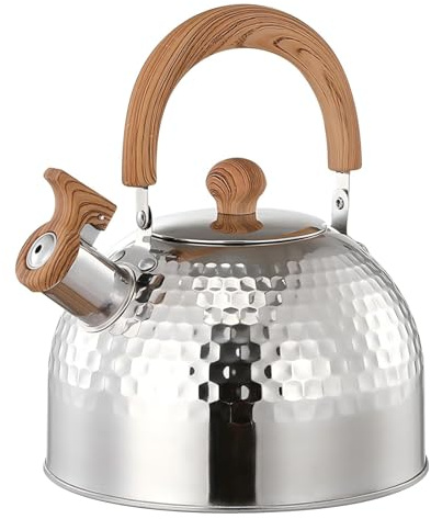 Whistling Kettle, 2L Stainless Steel Stove Top Whistling Teakettle with Handle for Gas Hob Induction Hob Log Burner Wood Stove, Portable Camping Hob Tea Kettle for All Hob Types