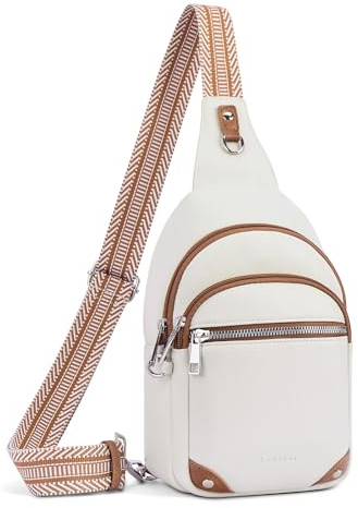 Lexiyat Stöldskydd crossbody väskor för kvinnor resa bröst axelväska läder RFID handväska midjeväska, BEIgE