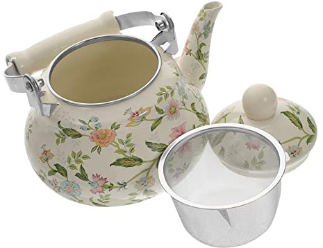 LAPYAPPE Bollitore da Tè Smaltato Vintage 1,5l Beccuccio Largo e Design Retrò Pratico per Uso Quotidiano e Anniversari