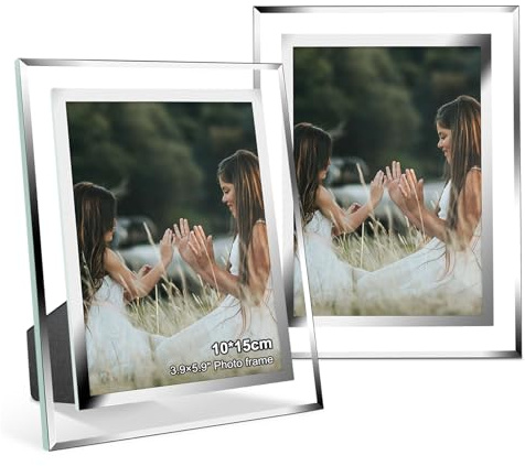 FoiiLiio Set di 2 cornice, Portafoto in Argento per Ritratti, per Pareti e Tavoli, Cornice Trasparente per Matrimonio, Soggiorno, Casa