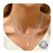 Nelytiya Collana Croce Argento 925 Donna Argento Collana con Ciondolo Croce per Donna