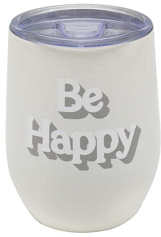 Lesser & Pavey Thirsteez Travel Cup Be Happy for Hot Or Cold Drinks | Large Thermal Travel Mug with Lid & Handle for Office, Gym, Home Or Travel | Insulated Tumbler Coffee Cups for Daily Use