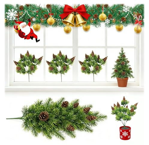 MINZHI 4 pigne, rami di pino, rami di pino, rami di pino, rami di Natale con pigne, rami di pino, rami di abete artificiali, con pigne per la decorazione della casa