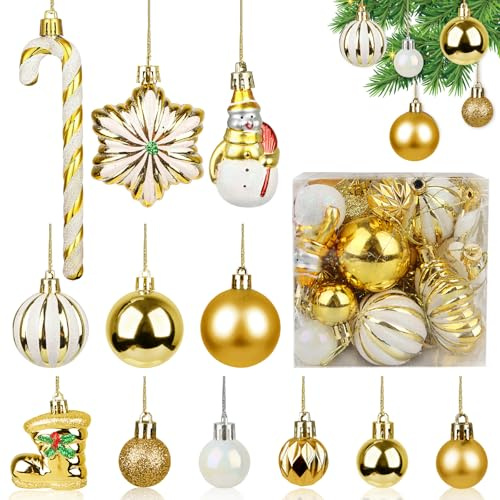 Nostalgischer Weihnachtsschmuck 34 Christbaumkugeln Vintage Weihnachtskugeln Gold Ornamente Set Weihnachtsdeko Champagner Weihnachtskissen Zuckerstangen Retro Decoris Christmas Balls Party Hochzeit