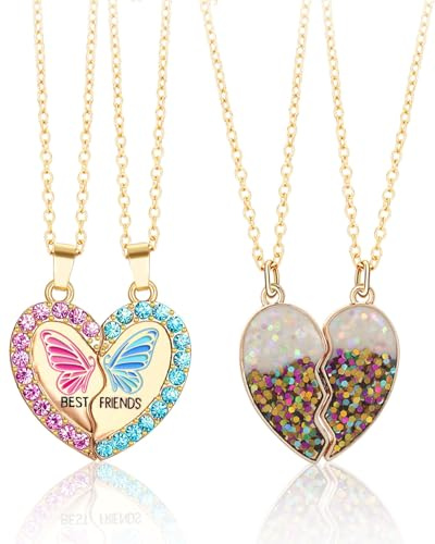 FUGLUS 2 Paar freundschaftskette,Freundschafts-Anhänger-Halsketten-Set Best Friends-Kette, BFF-Halskette, Herz Lila Freundschaftskette für 2 Mädchen, Geburtstagsgeschenk für beste Freunde