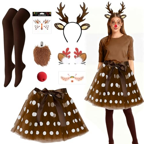 LETTERASHQP 8 unidades de disfraz de reno para mujer, disfraz de Navidad, cornamenta, disfraz de reno, cuerno, diadema, disfraz de animales para adultos, para Navidad, carnaval
