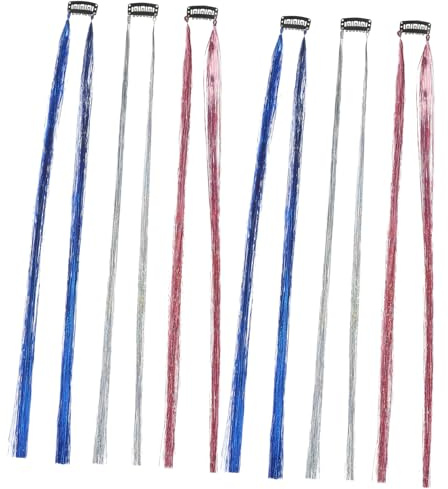 VILLFUL 6pcs Glitter Hair Tinsel Strands Shiny Fairy Hair Tinsel Kit Decorations for Braiding
