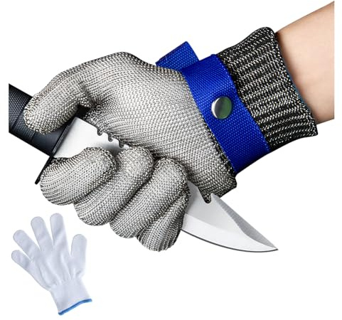Fozobaiy Guanti antitaglio, livello 9, filo metallico in acciaio inox, 9-L | Protezione alimentare, guanti da macellaio, guanti da lavoro di sicurezza, per sbucciare le ostriche, per cucina e carne