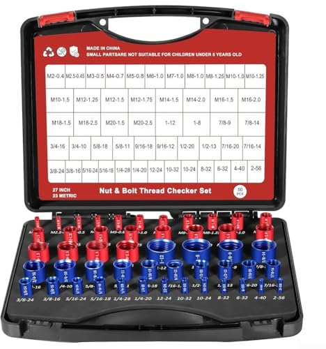 Lot de 50 jauges de filetage pour écrou et boulon pour identification de filetage SAE et métrique avec rangement organisé et design portable pour une utilisation sur le terrain