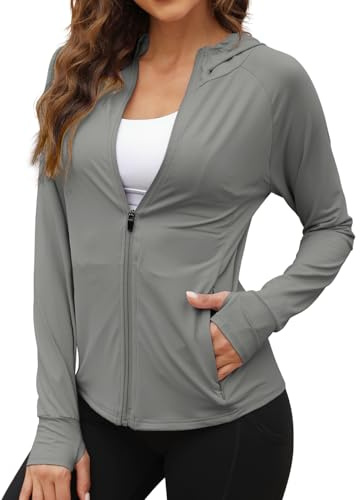 We1Fit Womens UPF 50+ Athletic Jackets Lightweight UV Protection Zip Up Hoodie Shirts Long Sleeve Workout Jacket